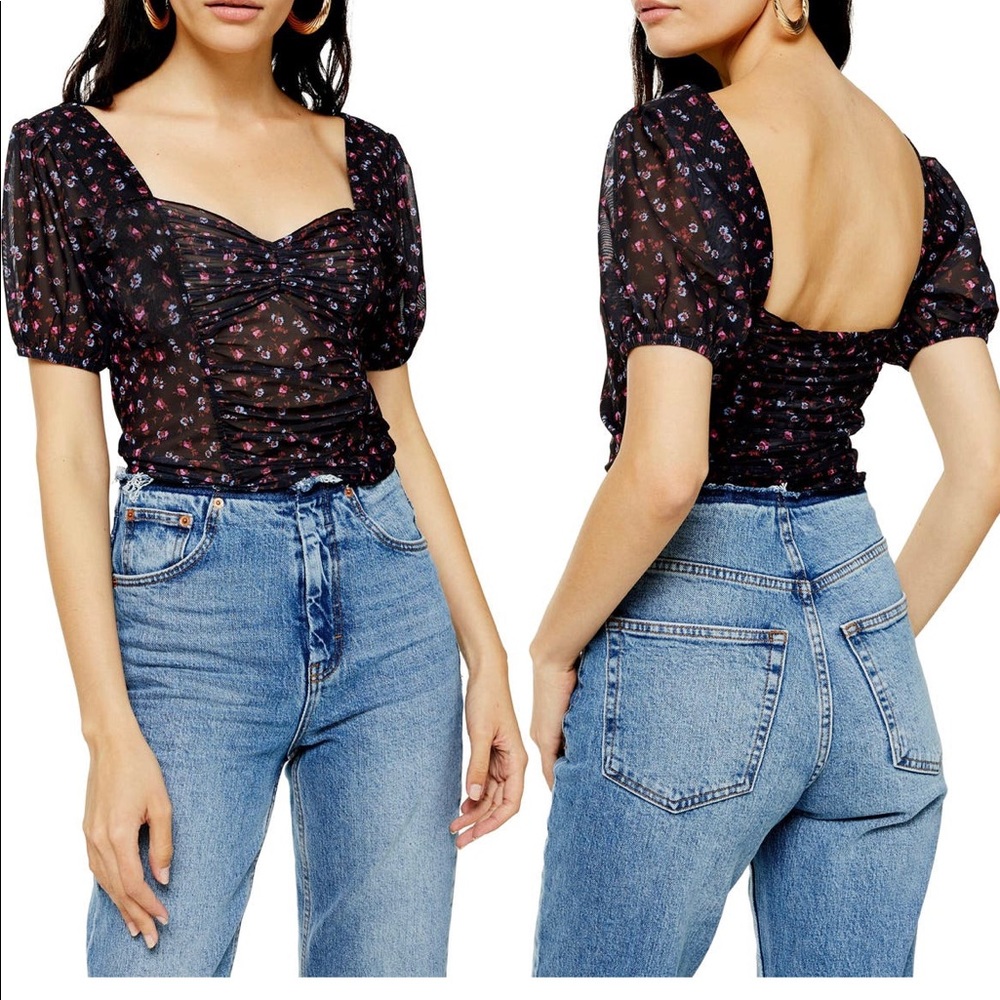TopShop Ruched Mesh Top